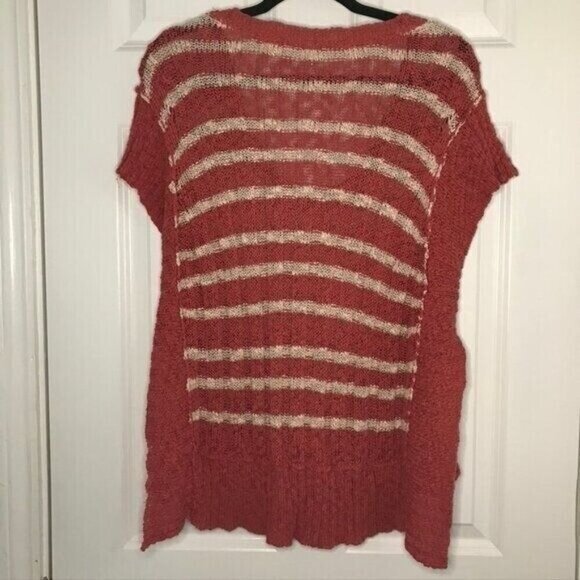 Free People Rib Knit Top Womens Size‎ Medium Red White Striped Boho Pullover - Picture 4 of 6